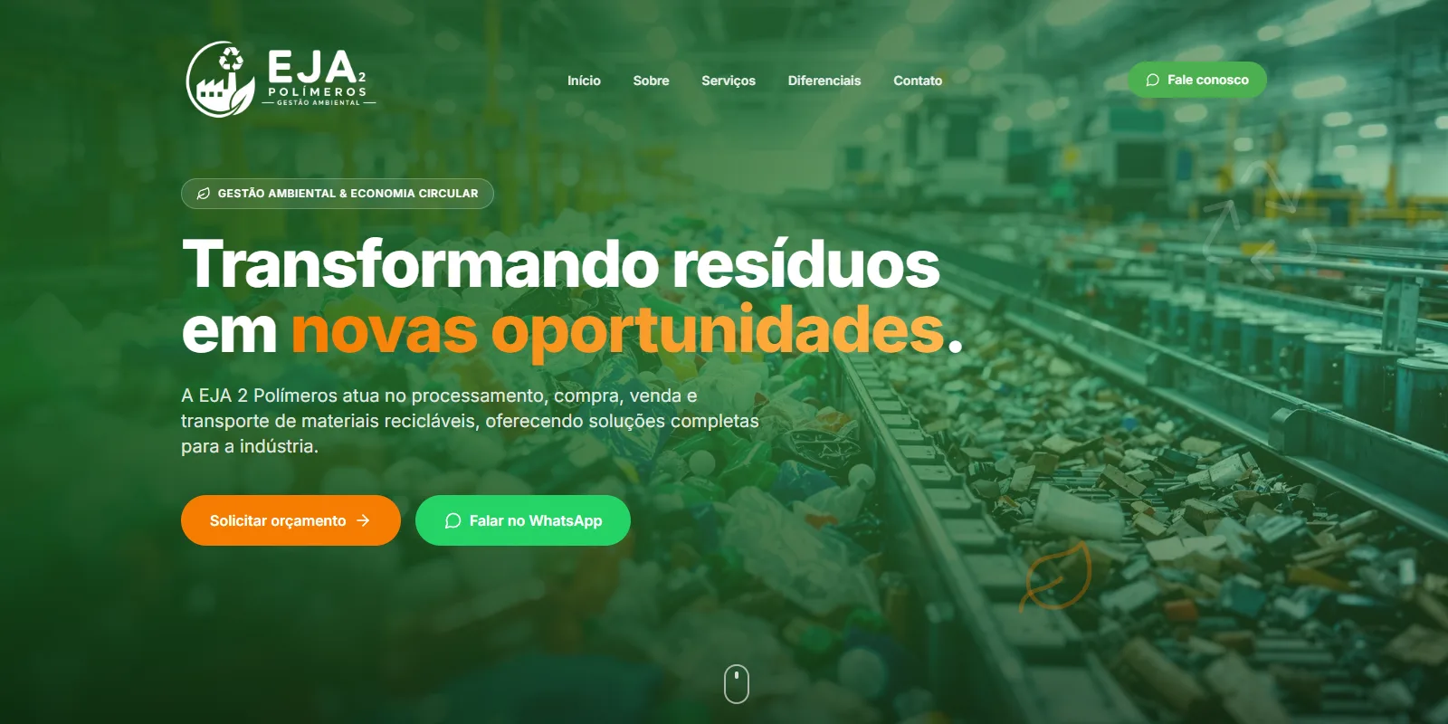 Página inicial da landing page da EJA 2 Polímeros