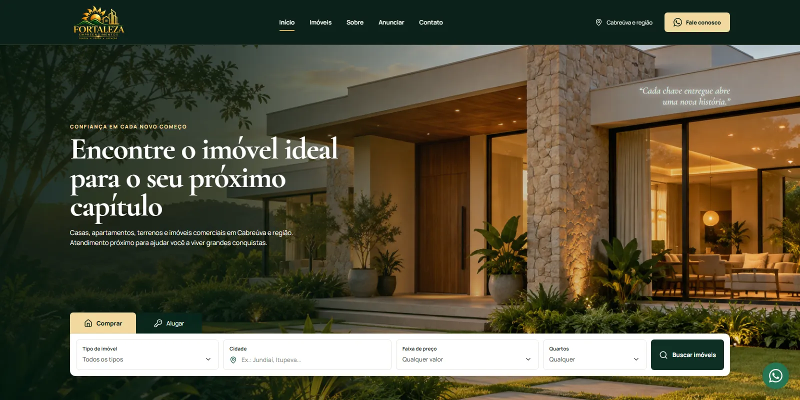 Pagina inicial do site da Fortaleza Empreendimentos