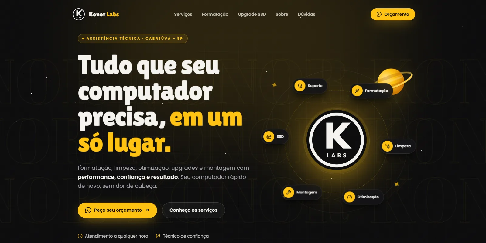 Página inicial da landing page da Konor Labs