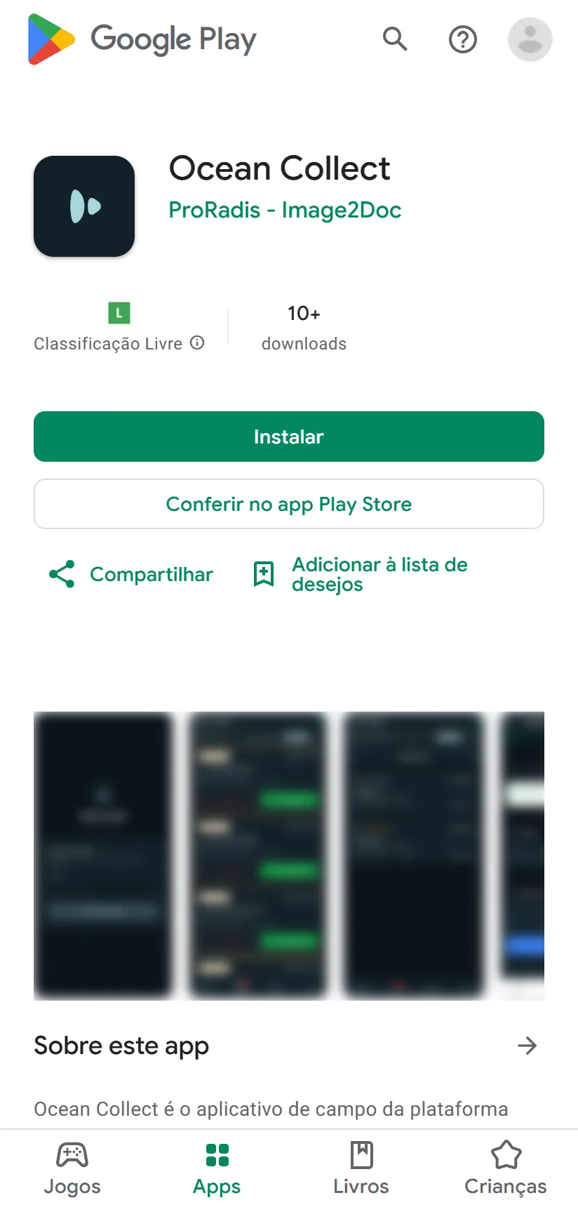 Pagina do aplicativo Ocean Collect na Google Play